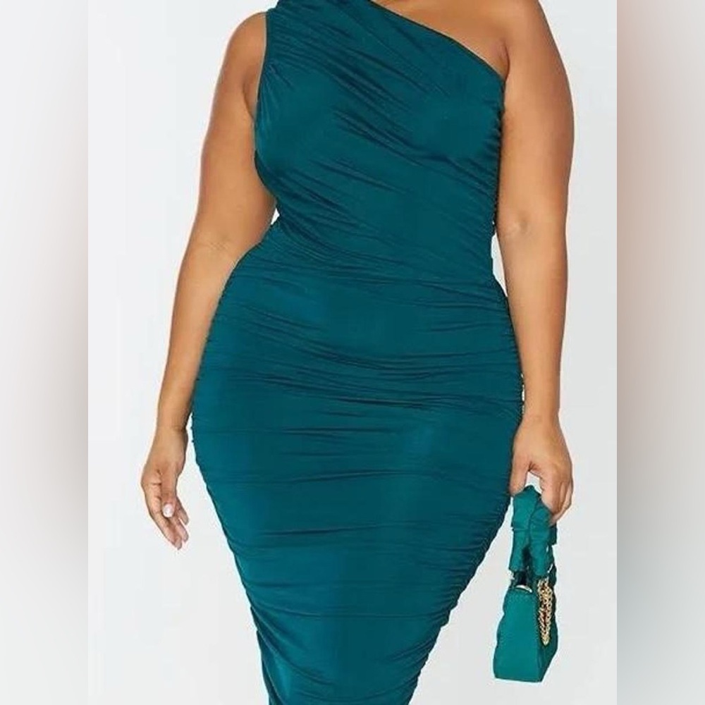 PrettyLittleThing Teal One Shoulder Dress